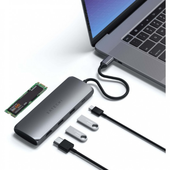 Док-станция Satechi USB-C Hybrid Multiport Adapter (with SSD Enclosure M.2 SATA, 2xUSB 3.1, USB Type-C, HDMI), Серый ST-UCHSEM в Томске