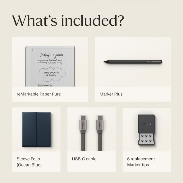 Графический планшет reMarkable Paper Pure+Marker Plus+Sleeve Folio, Ocean Blue в Томске